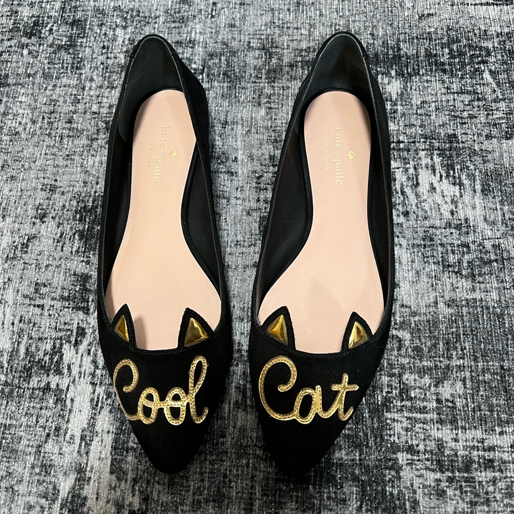 Cool Cat Black and Gold Women's Pointy Flats size 7.5